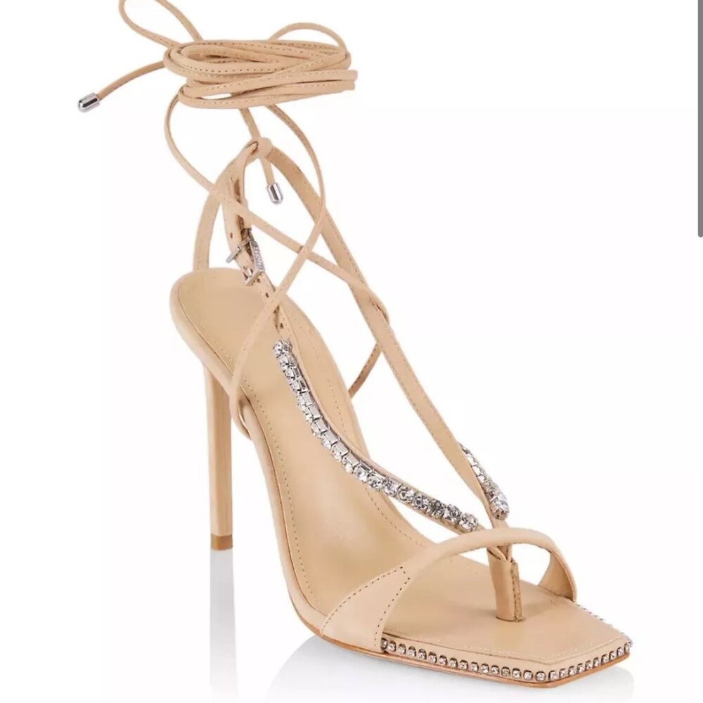 SCHUTZ-Vikki Crystal-Strappy/Convertible Heels-Light Nude Nubuck-Sz 9-NWOB